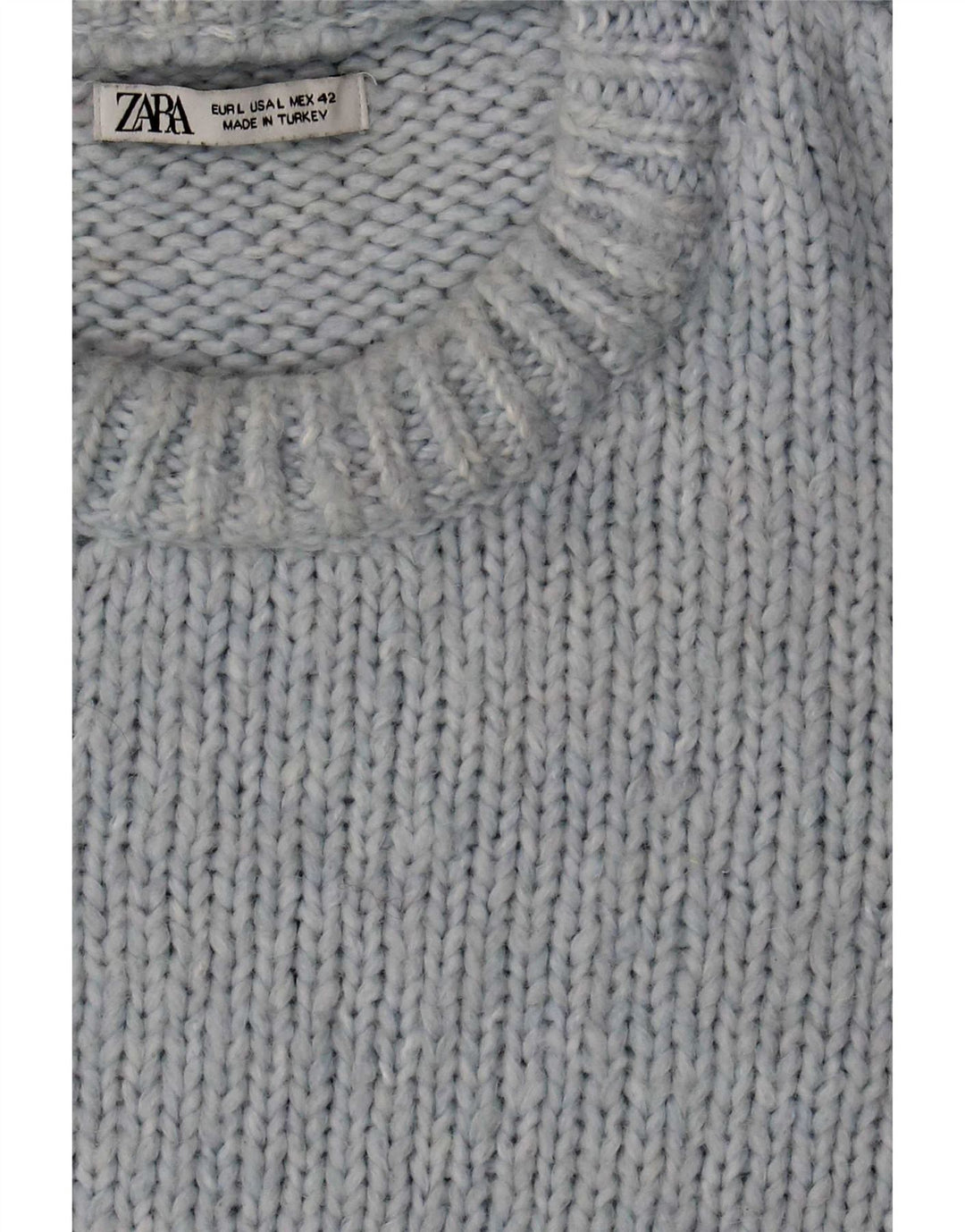 Zara Herren-Pullover mit Rundhalsausschnitt, groß, blaues Acryl