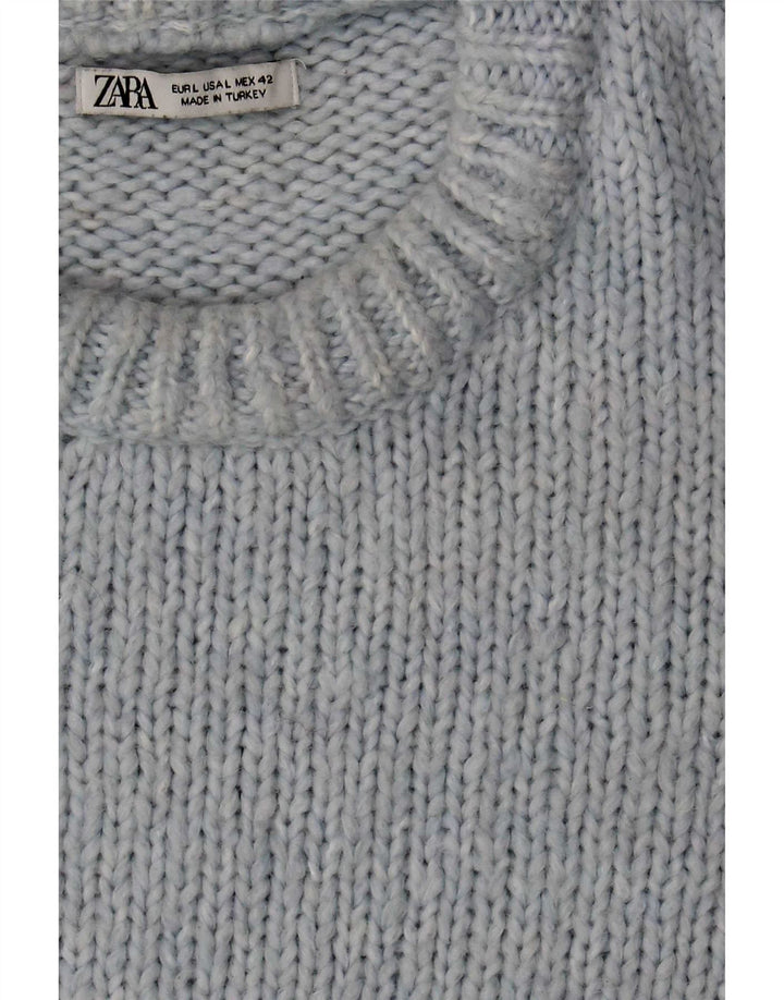 Zara Herren-Pullover mit Rundhalsausschnitt, groß, blaues Acryl