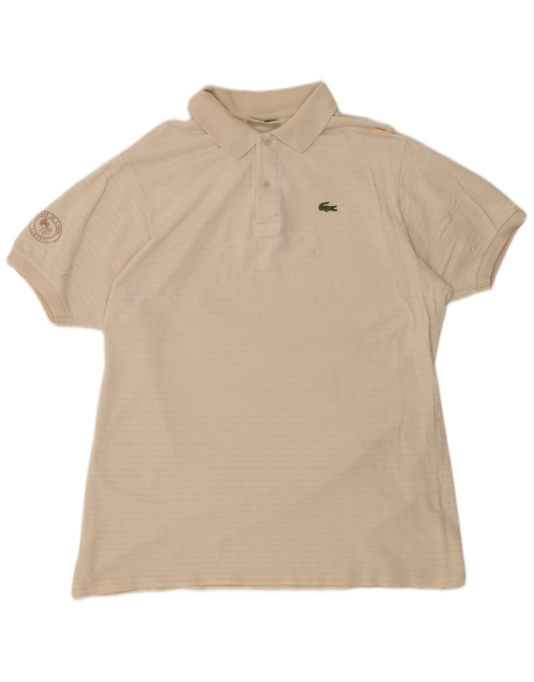 LACOSTE Herren-Poloshirt, Größe 7 2XL, cremefarbene, gestreifte Baumwolle