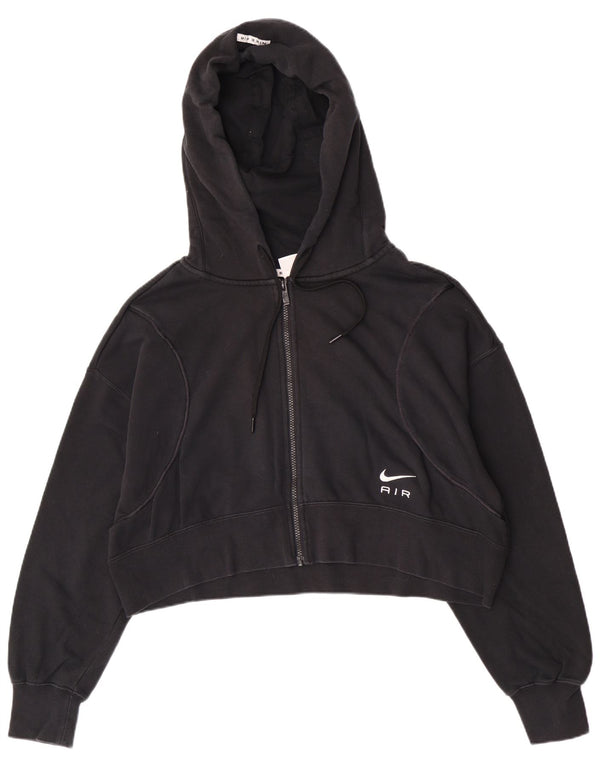 Nike Damen Crop Zip Hoodie Pullover UK 14 Mittelschwarze Baumwolle