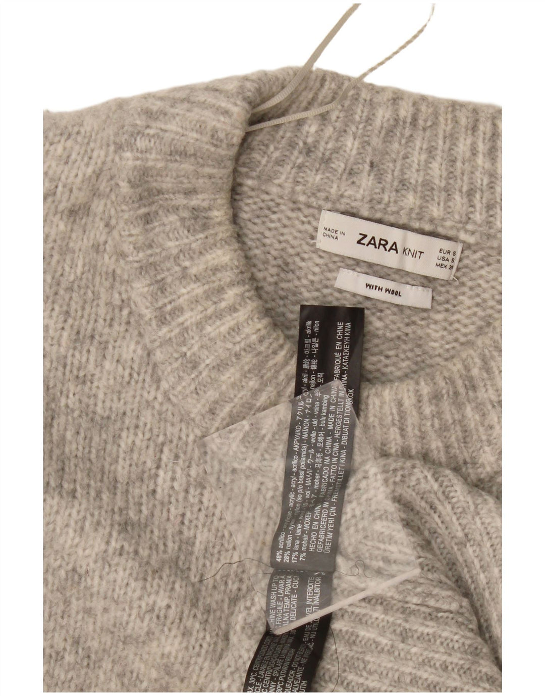 Zara Damen-Pullover, übergroß, Rundhalsausschnitt, Gr. 10, Größe S, Grau meliert