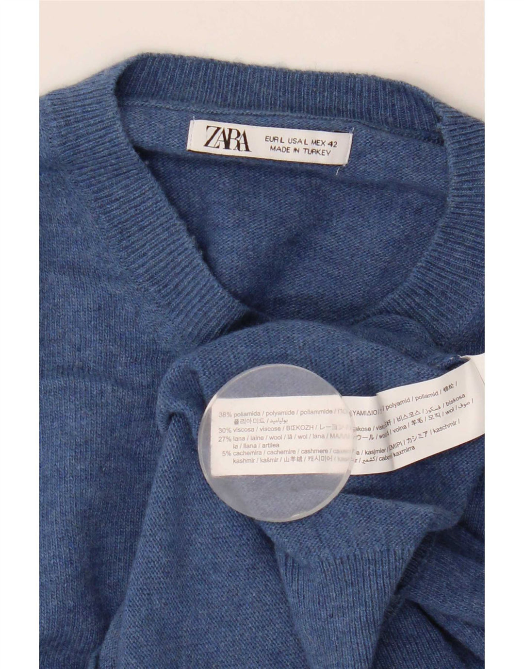 Zara Herren-Pullover mit Rundhalsausschnitt, groß, blau, Polyamid