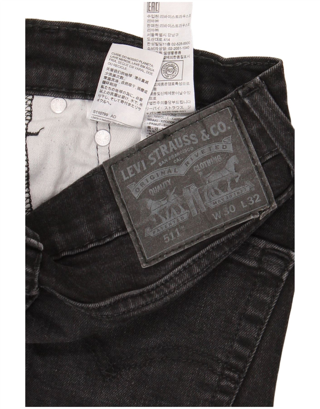 Levi's Herren 511 Slim Jeans W30 L32 schwarze Baumwolle