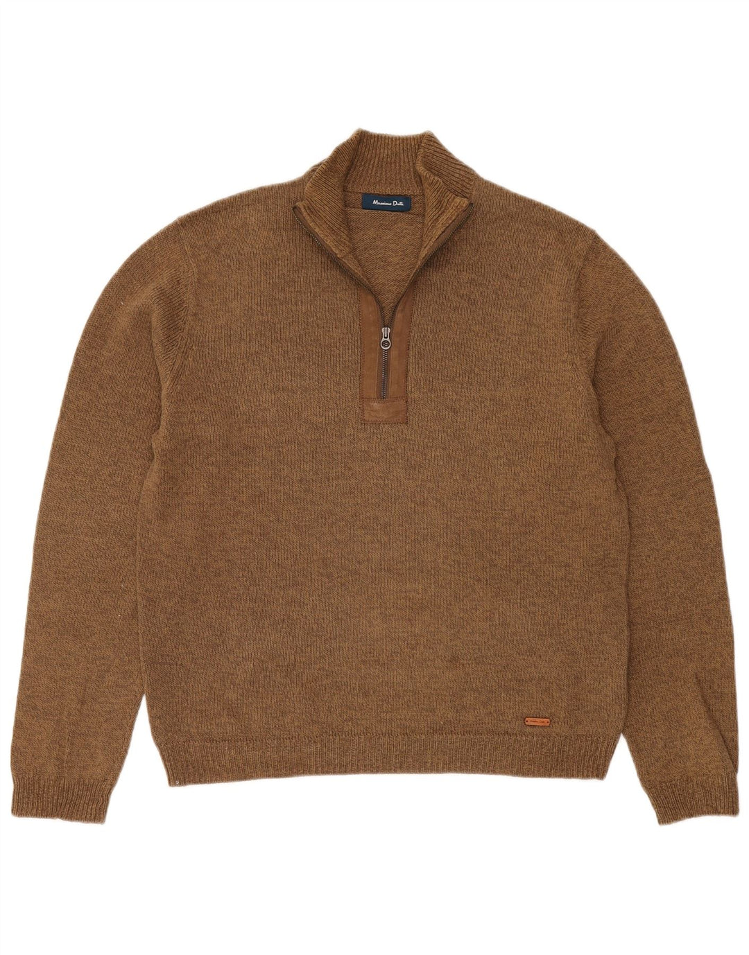 Massimo Dutti Herren-Pullover mit Reißverschluss am Hals, großes braunes Leinen