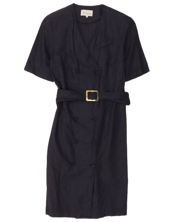 Vanessa Damen-Hemdkleid mit kurzen Ärmeln IT 44 Mittelmarineblaue Baumwolle