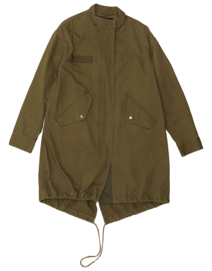 Zara Womens Graphic Oversized Parka Jacke UK 6 XS Khaki Floral Polyester