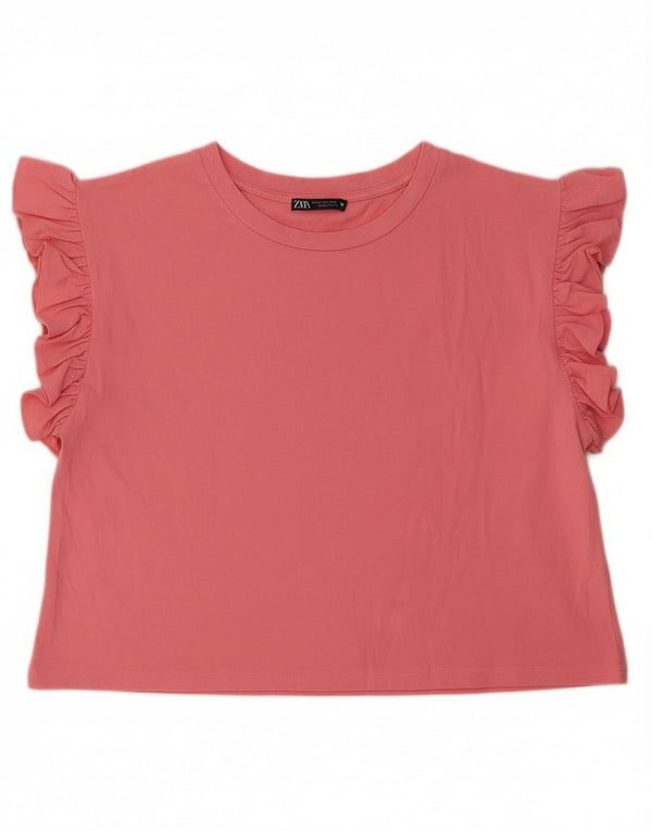 Zara Damen Crop Oversize T-Shirt Top UK 10 Small Pink