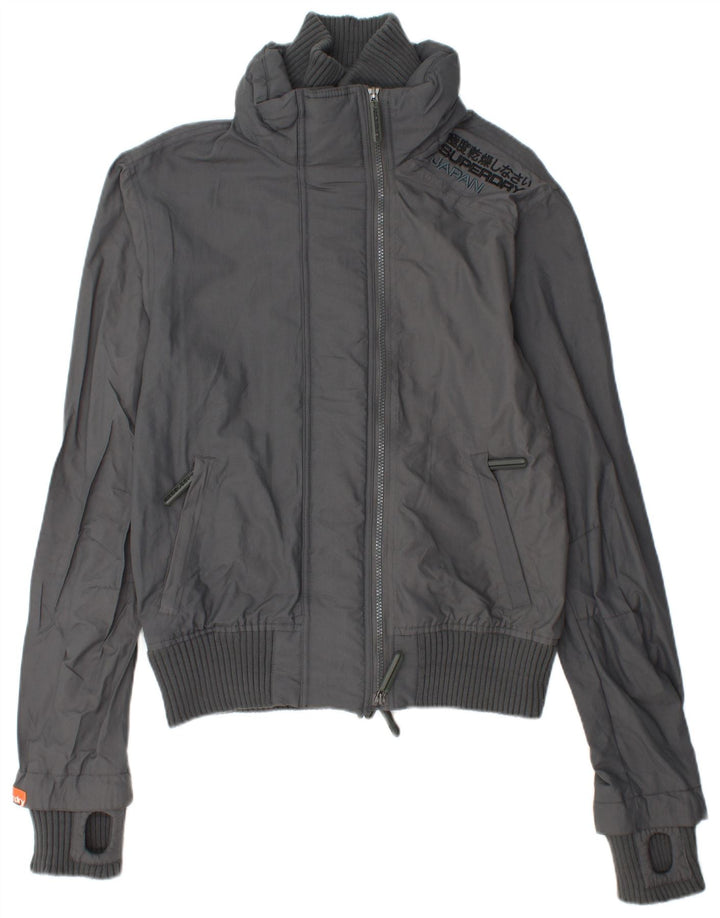 SUPERDRY Damen-Regenjacke mit Grafik, UK 14, Mittelgrau, Polyamid