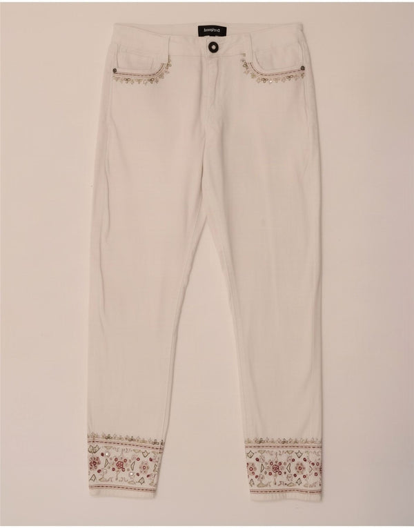 Desigual Damen Slim Jeans W30 L26 Weiß geblümte Baumwolle
