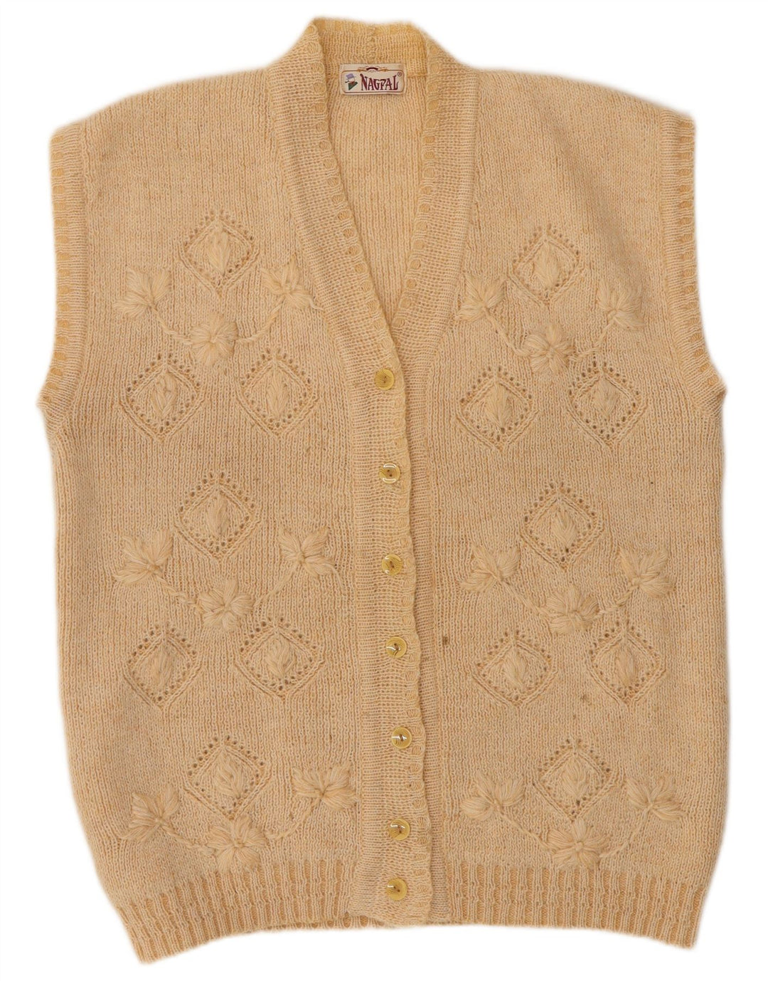 NAGPAL Damen-Strickjacke, ärmellos, Gr. 42, Größe L, beige, geblümt