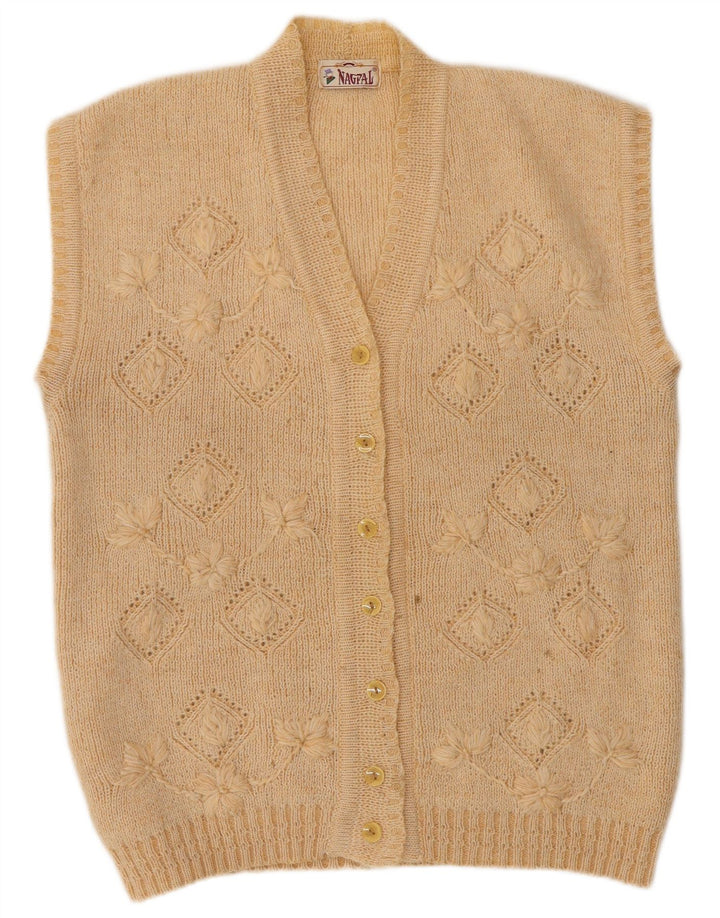 NAGPAL Damen-Strickjacke, ärmellos, Gr. 42, Größe L, beige, geblümt