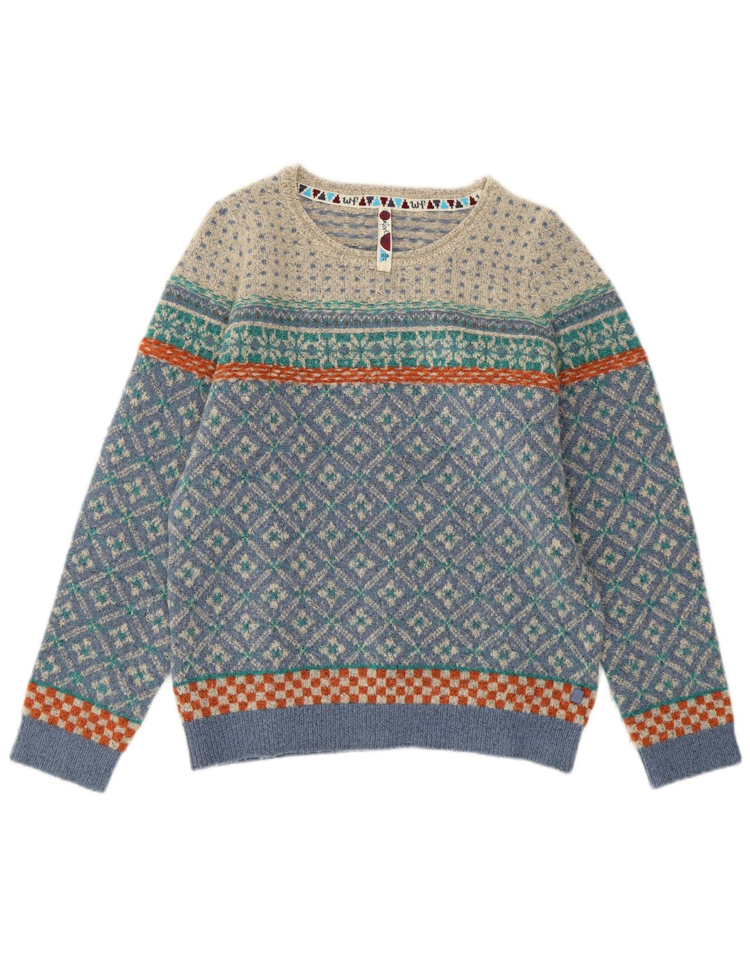 WEIRD FISH Damen Pullover mit U-Boot-Ausschnitt, UK 12, Mittelblau, Fair Isle