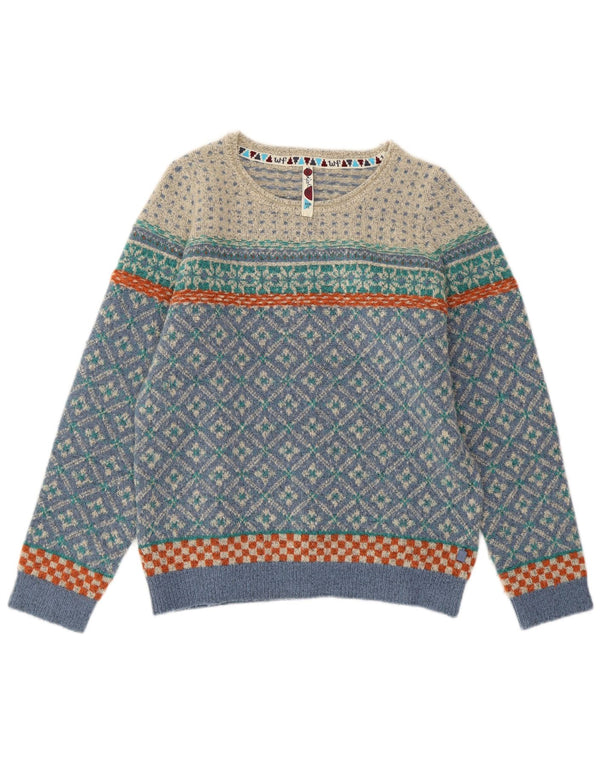 WEIRD FISH Damen Pullover mit U-Boot-Ausschnitt, UK 12, Mittelblau, Fair Isle