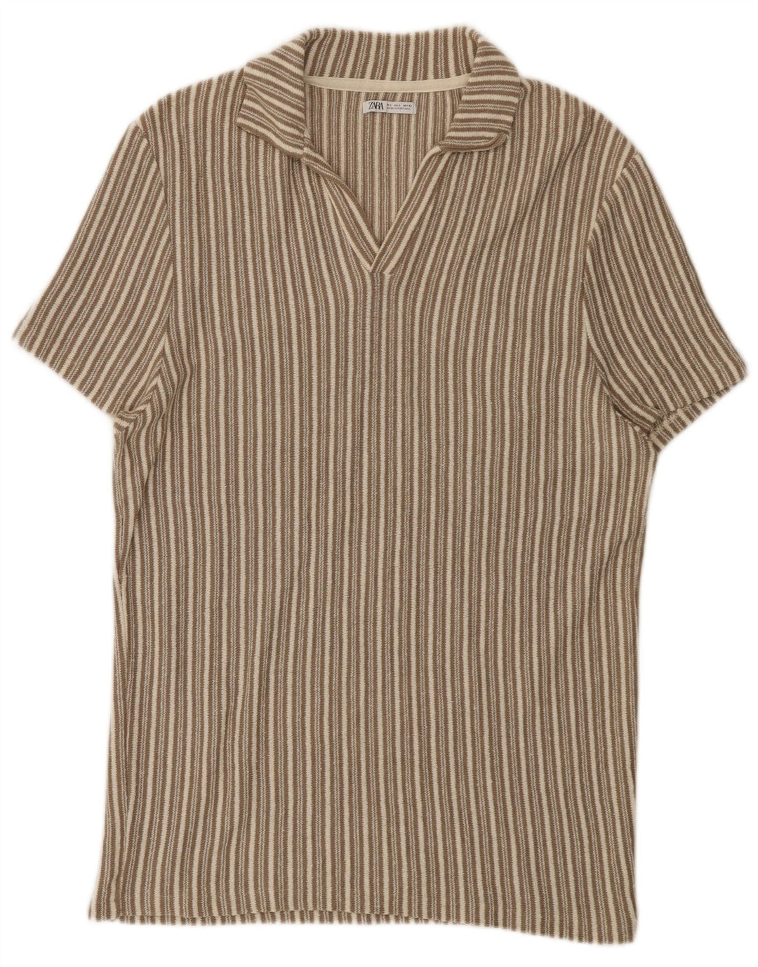 Zara Herren-Poloshirt, groß, beige gestreift