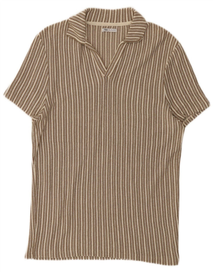Zara Herren-Poloshirt, groß, beige gestreift