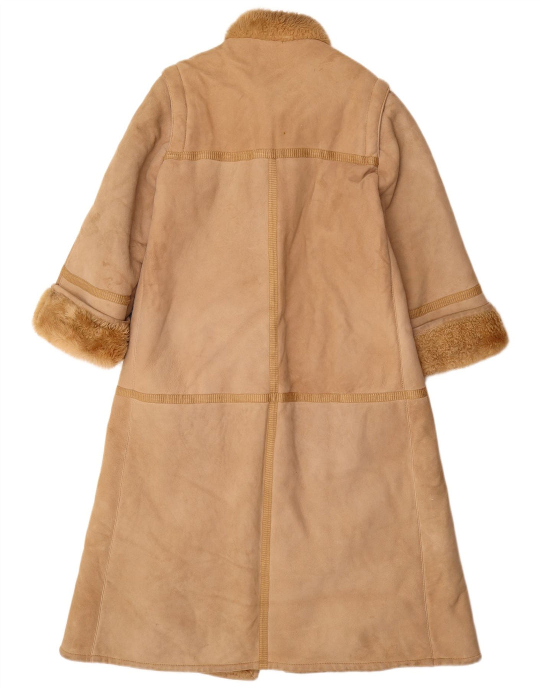 Vintage Damen Shearling Mantel IT 44 Medium Beige Leder