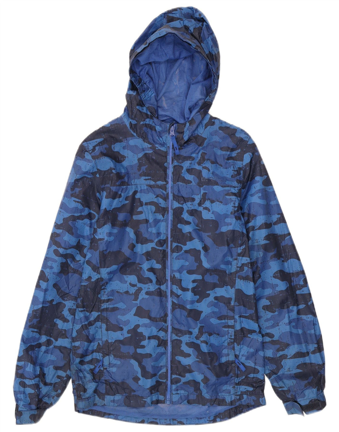 Mountain Warehouse Jungen-Regenjacke, 12–13 Jahre, blaues Camouflage-Polyester