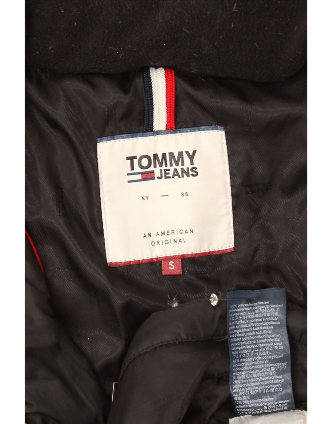 Tommy Hilfiger Wattierter Damenmantel mit Kapuze, UK 10, Größe S, Schwarz, Polyester