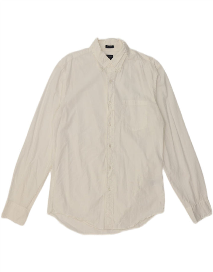 J. CREW Mens Flex Slim Fit Shirt Medium White Cotton Vintage J. Crew and Second-Hand J. Crew from Messina Hembry 