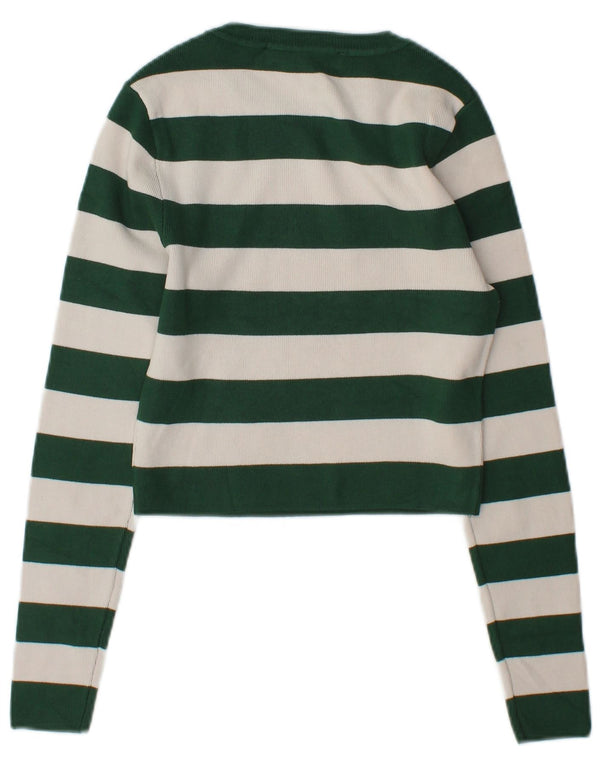 Zara Damen Crop-Pullover mit U-Boot-Ausschnitt, UK 12, mittelgrün gestreift