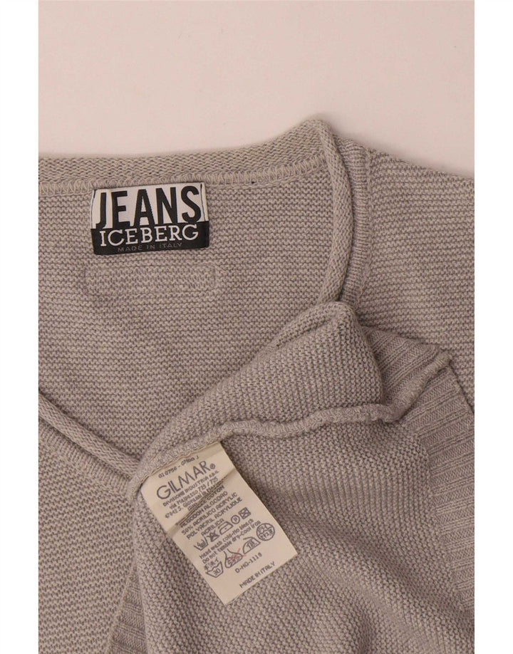 Iceberg Herren-Pullover mit V-Ausschnitt aus mittelgrauer Baumwolle