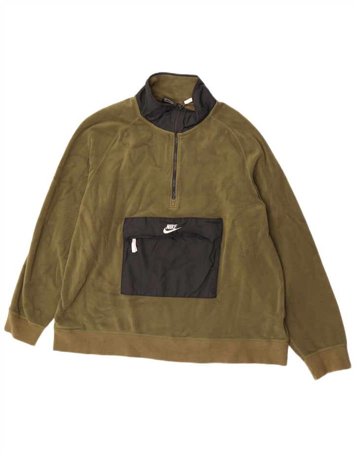 Nike Herren-Fleecepullover mit Reißverschluss, 2XL, Khaki, Farbblock-Polyester