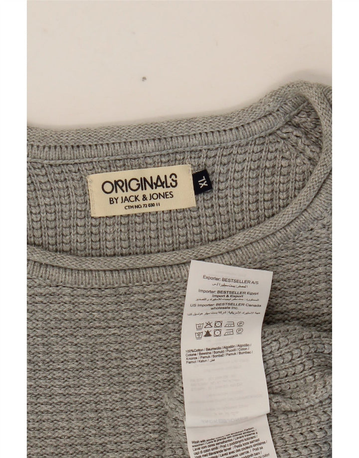 JACK & JONES Herren-Pullover mit Rundhalsausschnitt, XL, graue Baumwolle