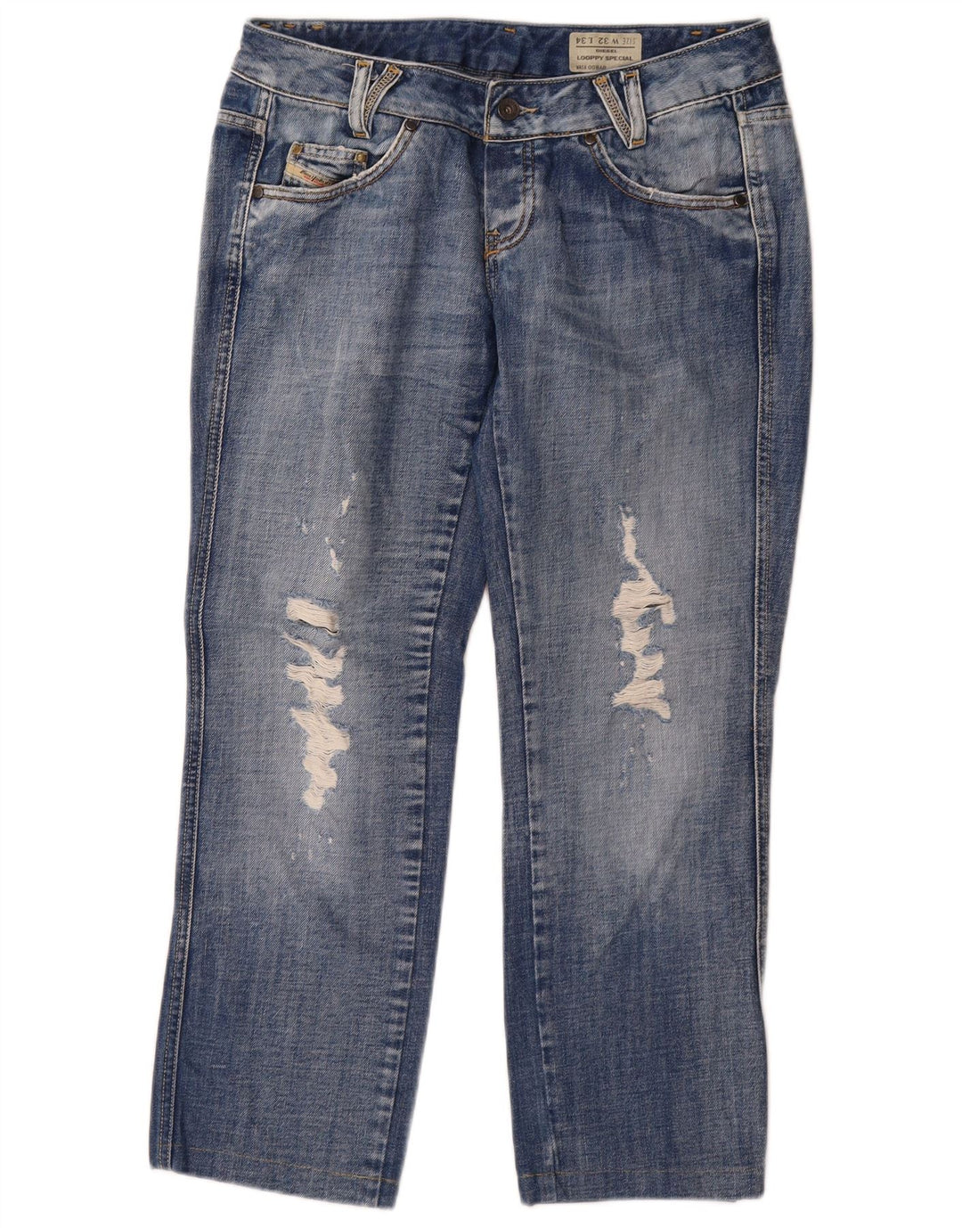 Diesel Damen Looppy Distressed Straight Jeans W32 L26 Blaue Baumwolle