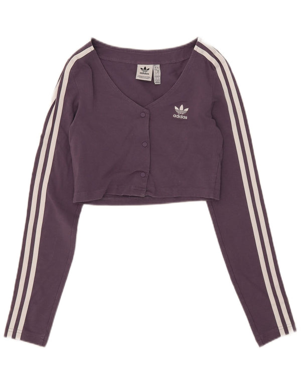 Adidas Damen Langarm Crop Top UK 8/10 Small Lila Baumwolle