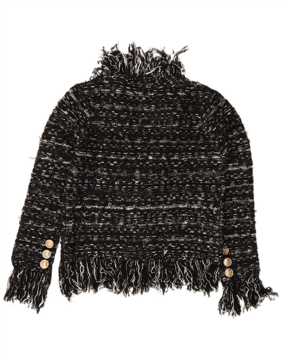 VINTAGE Damen Strickjacke Pullover UK 10 Kleines schwarz gestreiftes Acryl