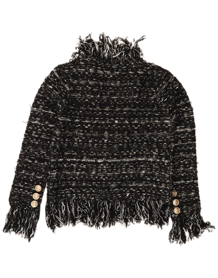 VINTAGE Damen Strickjacke Pullover UK 10 Kleines schwarz gestreiftes Acryl