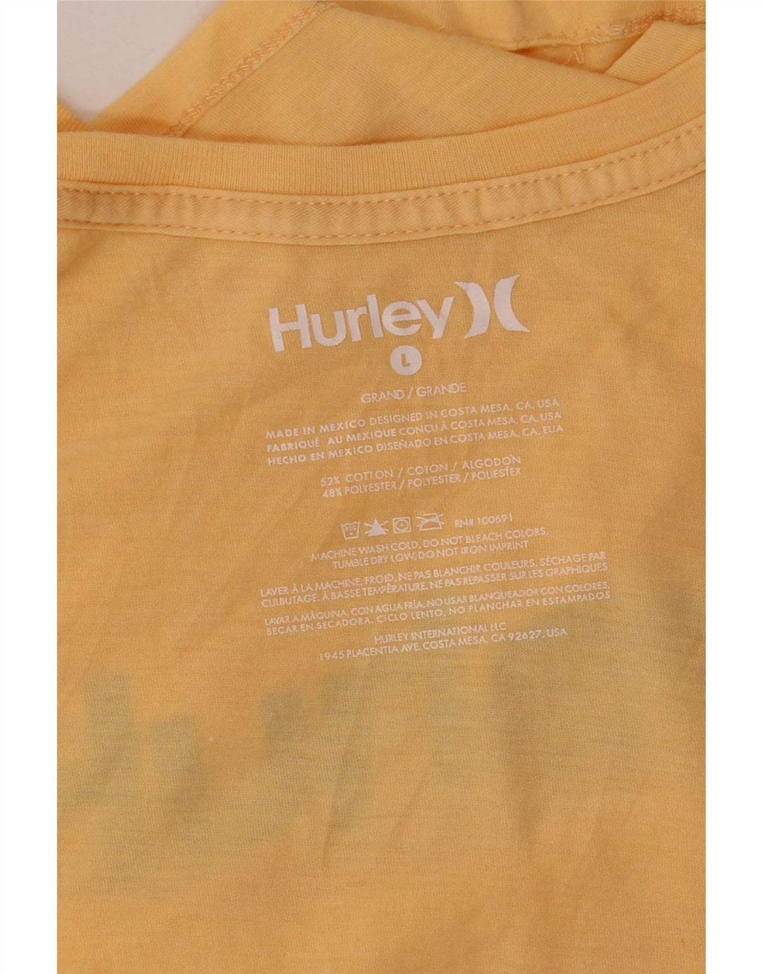 HURLEY Herren-T-Shirt mit Grafik, groß, aus gelber Baumwolle