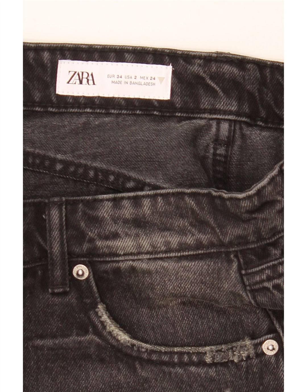 ZARA Damen Distressed Denim Shorts EU 34 2XS W24 Schwarz