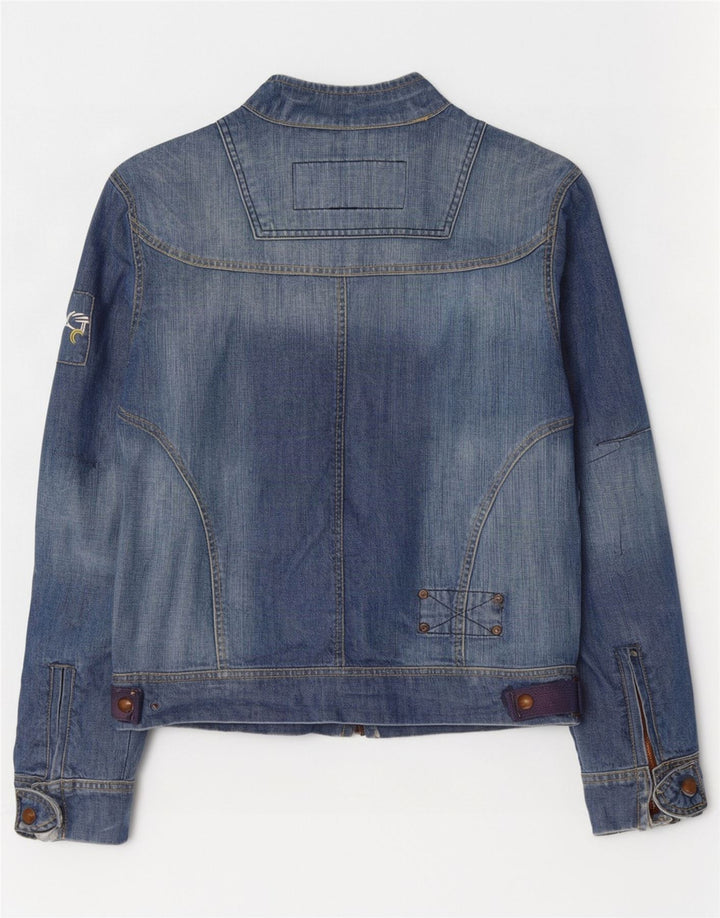 Vintage Herren-Jeansjacke mit Grafik, UK 38, mittelblaue Baumwolle