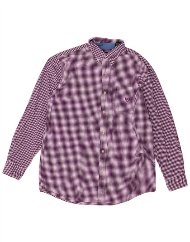 Chaps Herrenhemd, groß, violett, Gingham-Baumwolle