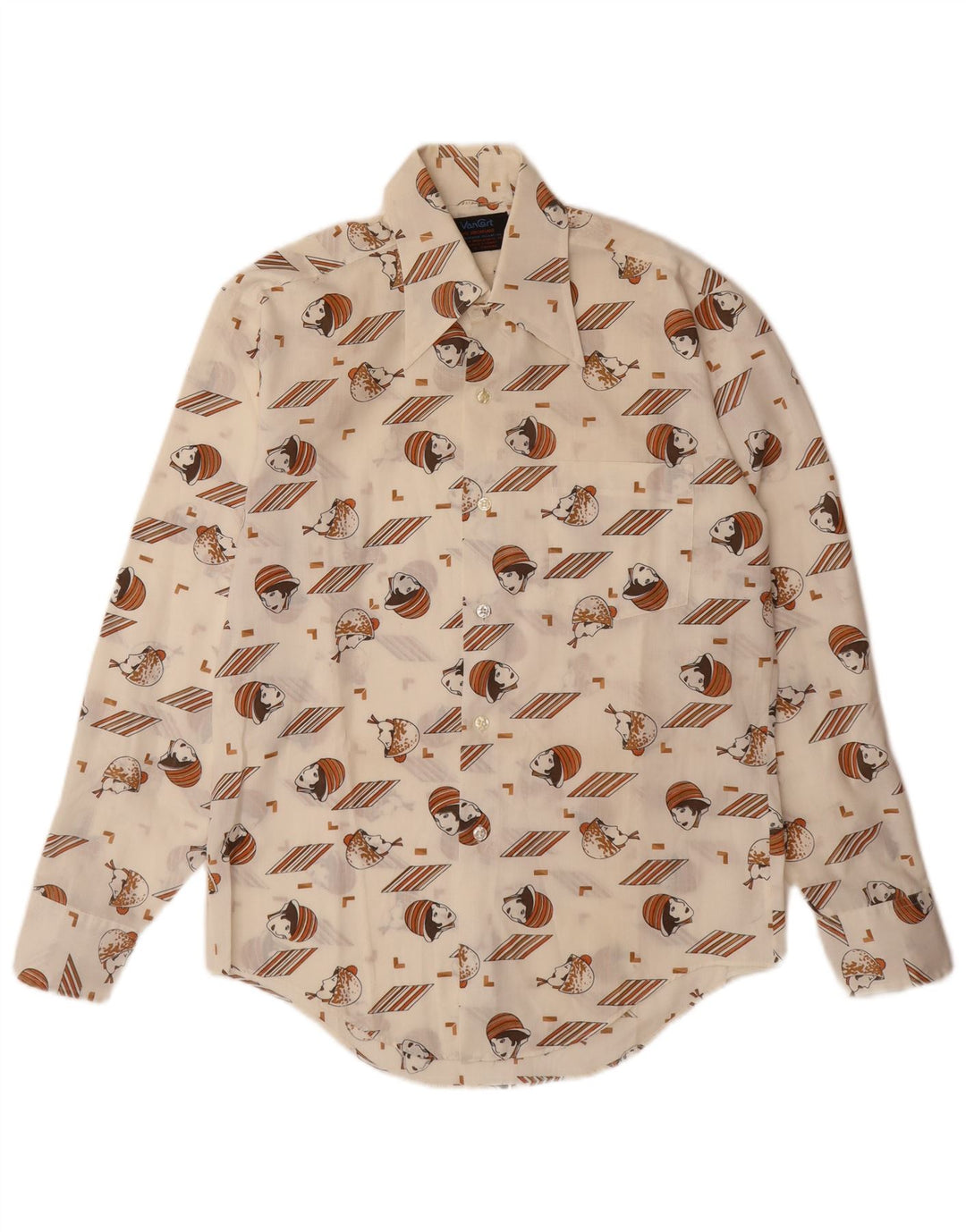 VINTAGE Herren Hemd mit abstraktem Muster, Größe 14 14 1/2 Small Off White