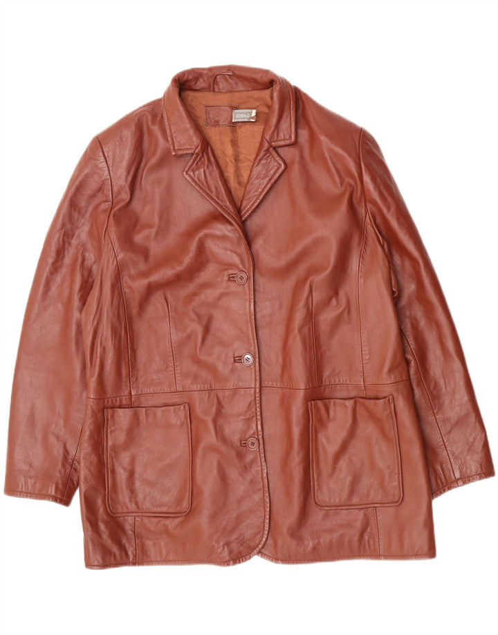 Classics Damen-Blazerjacke aus Leder mit 3 Knöpfen, UK 26 5XL, braunes Leder