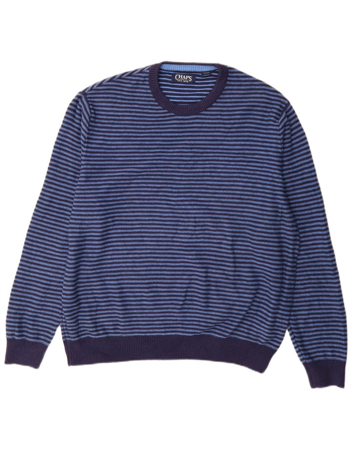 Chaps Herren-Pullover mit Rundhalsausschnitt, XL, blau gestreift, Baumwolle