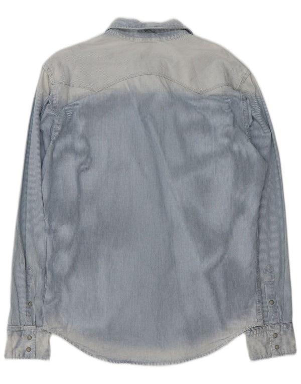 Zara Herren Acid Wash Slim Fit Jeanshemd XL Blau Nadelstreifen