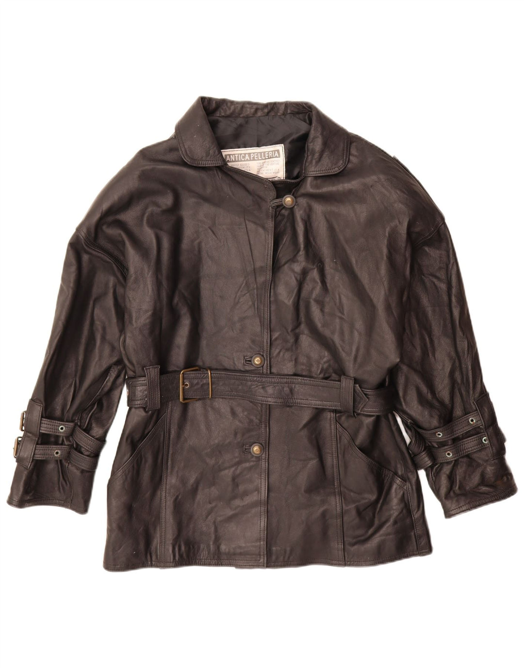 Antica Pelleria Damen Lederjacke UK 14 Mittelschwarzes Leder