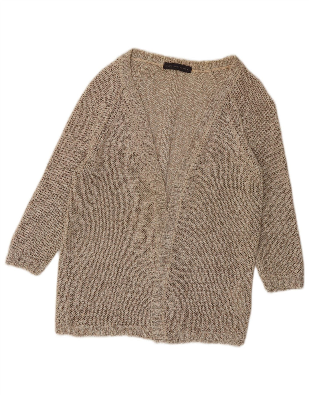 Marks & Spencer Damen-Strickjacke mit 3/4-Ärmeln, offen, Gr. 8, Beige