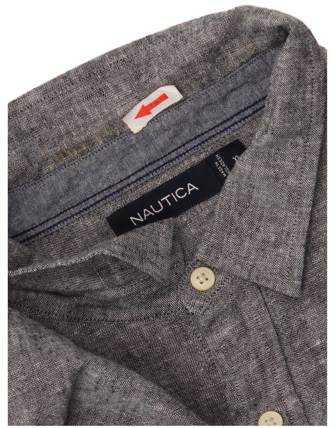 Nautica Herrenhemd XL Grau meliertes Leinen