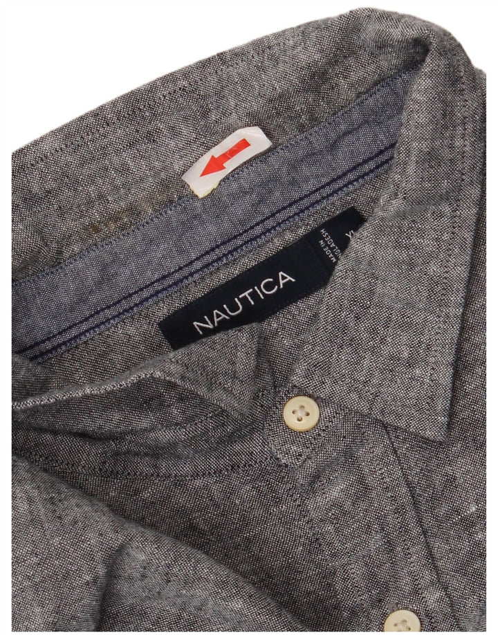 Nautica Herrenhemd XL Grau meliertes Leinen