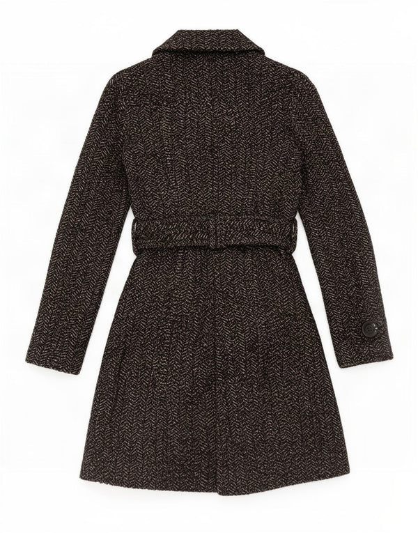 Zara Womens Double Breasted Coat UK 10 Small Grey Herringbone