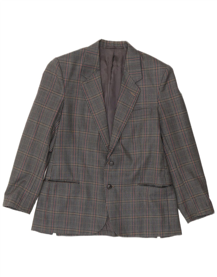 Vintage Herren-Blazer mit 2 Knöpfen, IT 50, große grau karierte Schurwolle
