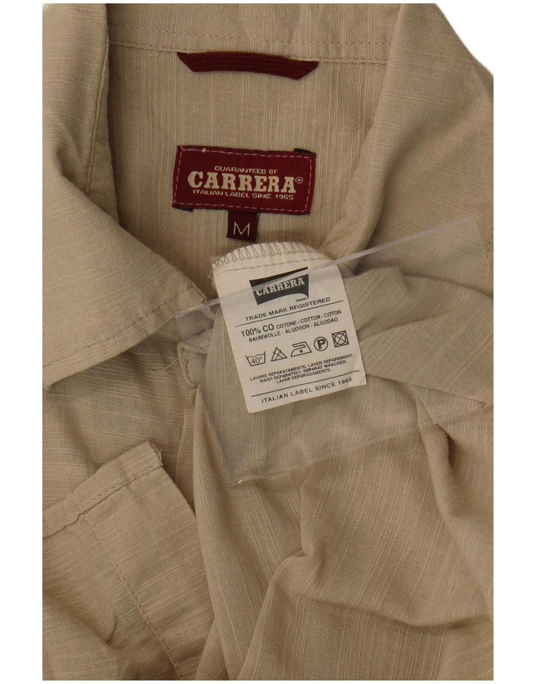 CARRERA Herren Kurzarmhemd Mittelbeige Nadelstreifen-Baumwolle