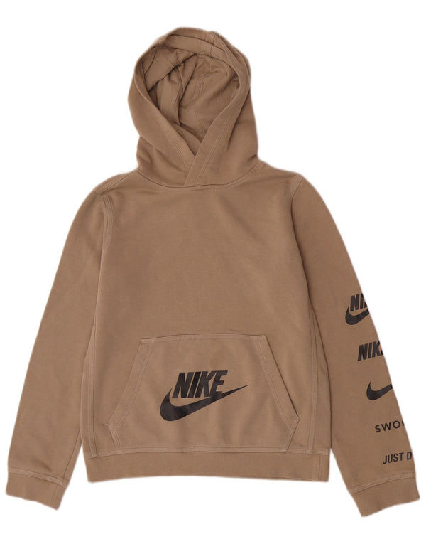 Nike Jungen-Kapuzenpullover mit Swoosh-Grafik, 12–13 Jahre, groß, beige Baumwolle