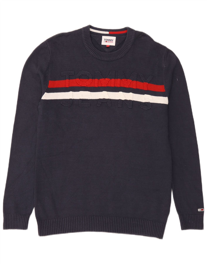 Tommy Hilfiger Herren-Pullover mit Rundhalsausschnitt, mittlere marineblaue Baumwolle