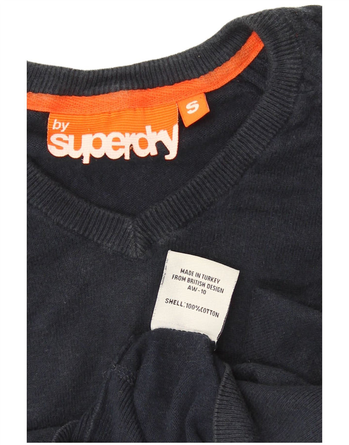 Superdry Herren-Pullover mit V-Ausschnitt, Größe S, marineblaue Baumwolle