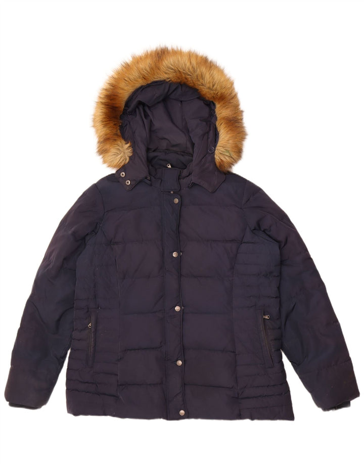 Crew Clothing Wattierte Damenjacke mit Kapuze, UK 16, Größe L, Marineblau, Polyester